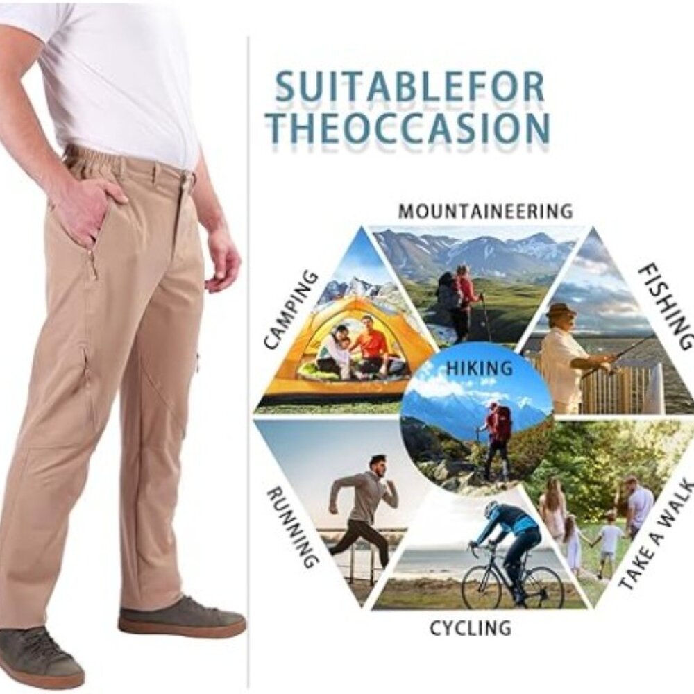 Postropaky Pants Mens 36x32 Khaki Quick‎ Dry Fishing Outdoor Hiking Waterproof